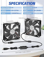 2 Packs AmRunJe 120mm x 25mm USB Cooling Fan 5V Brushless Dual Fan - Image 5