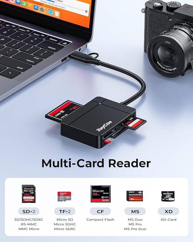RayCue USB C USB3.0 Multi SD Card Reader, 7 in1 Memory Card Reader - Image 2