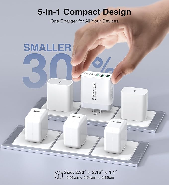 USB C Charger Block, 60W 5-Port Type C Charger Fast Charging Block, USBC USB - Image 7