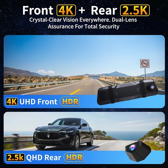 Mirror Dual Dash Camera with Voice Control, 4K+2.5K 10" Rear View Mirror Camera - Image 2