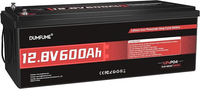 12V 600Ah LiFePO4 Lithium Battery Built-in 200A BMS 10000+ Deep Cycle 7200Wh by Dumfume