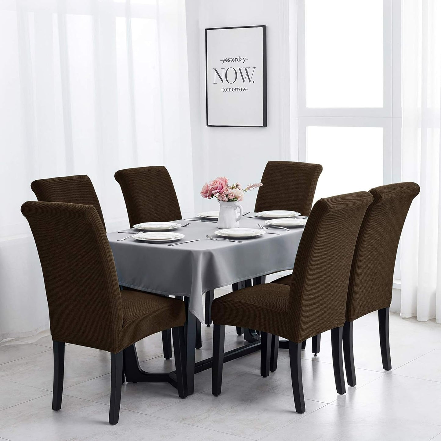 Joccun Chair Covers for Dining Room Set of 2,Dining Chair Slipcovers Stretch Dining Room Chair Covers Seat Protector,Washable Parsons Chair Cover for Home,Banquet(Seal Brown,2 Pack)