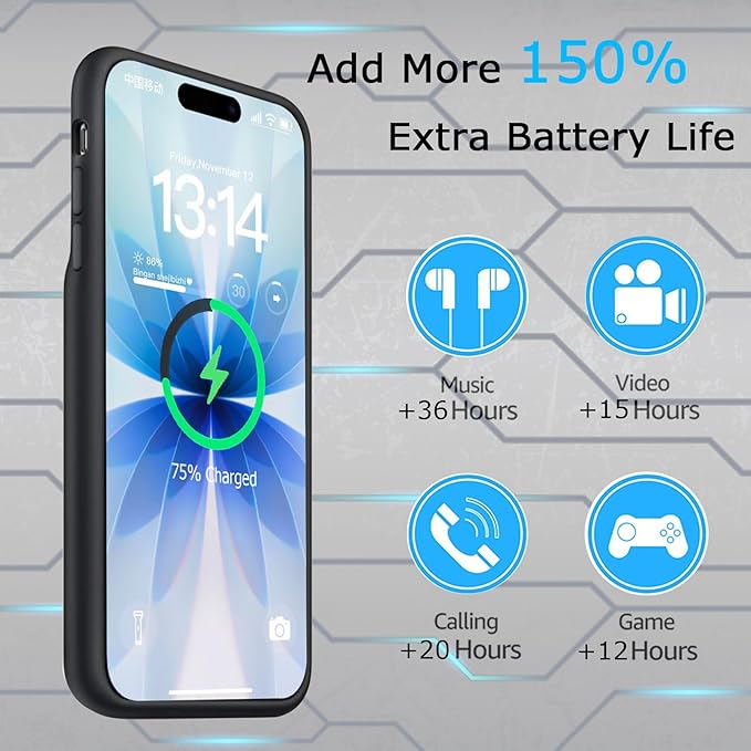 Battery Case for iPhone 17, Upgraded 10000mAh Ultra-Slim Rechargeable Portable - Image 3