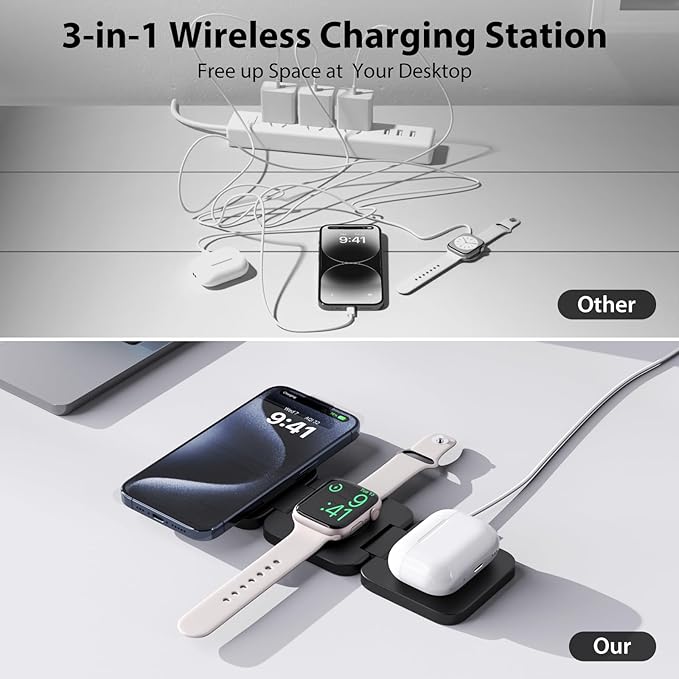 Fast Wireless Charger, Magnetic Foldable 3 in 1 Charging Station - Image 4