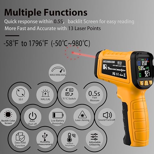 Infrared Thermometer Temperature Gun -58°F to 1796°F, 50:1 Dual-Mode Temp Guns - Image 5