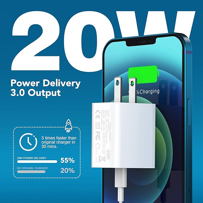 LCGENS USB C Wall Charger Block 20W, Dual Port PD Power Delivery Fast Type C - Image 2