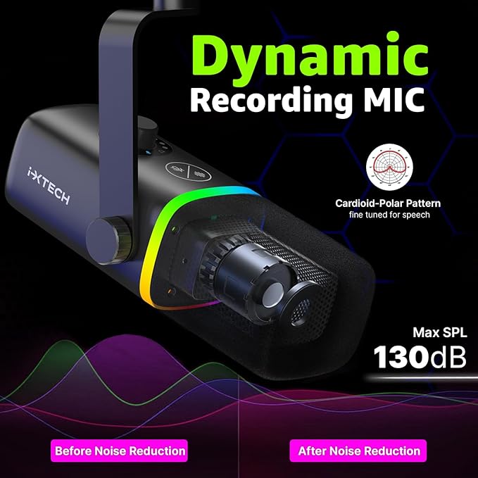IXTECH Gaming USB Microphone for PC, Noise Cancellation Condenser Mic for - Image 3