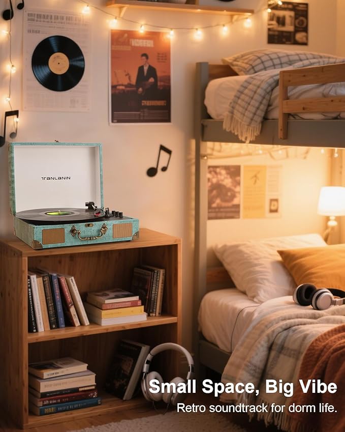 Vinyl Record Player with Bluetooth Output & Input, Treble & Bass Control - Image 10