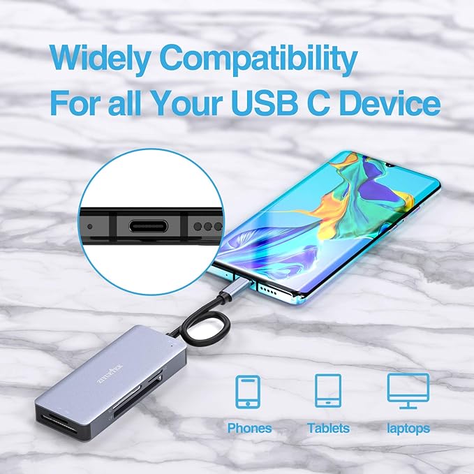 USB C SD Card Reader, 5- in-1 Aluminum Thunderbolt 3 Memory Card Reader - Image 4
