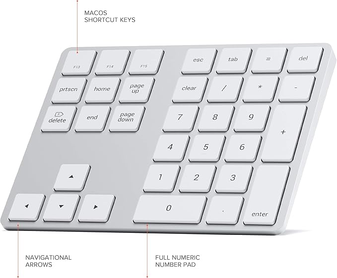 Satechi Bluetooth Extended Numeric Keypad, Slim Rechargeable 34-Key Numberpad - Image 4