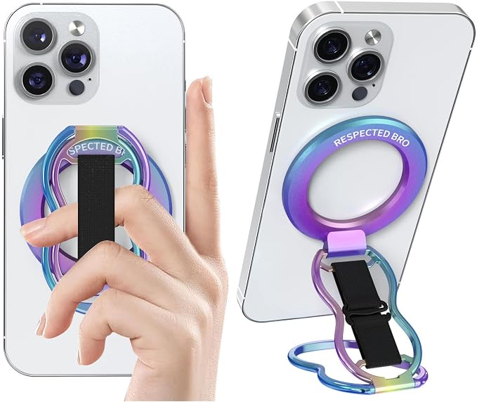 Magnetic-Phone-Grip-Stand-with-Finger-Strap, 4-in-1 Magnetic Ring Holder by RespectedBro