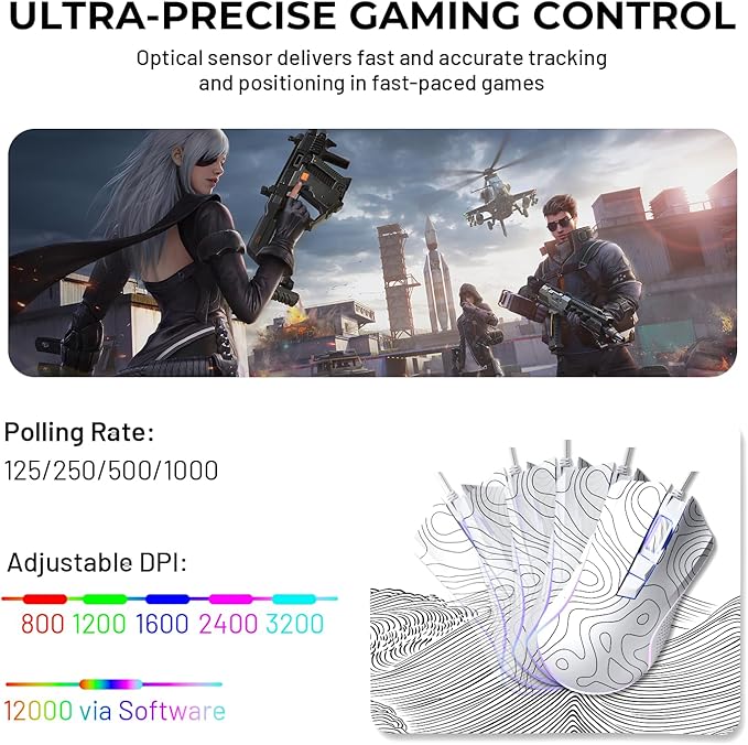 XVX G705 Wired Gaming Mouse, 12000 DPI RGB Gaming Mouse - Image 3