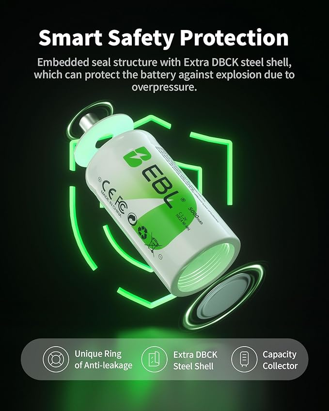 EBL C Batteries High Energy 5000mAh Ready2Use C Rechargeable Battery Cells - Image 5