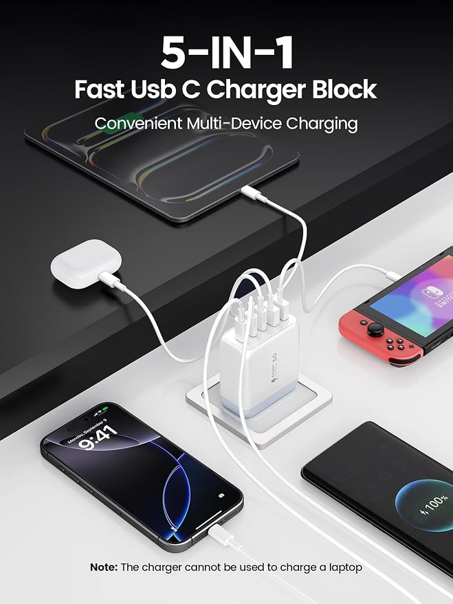 USB C Charger Block, EIZLXQ Type C Charger Fast Charging, 50W 5-Port USB Wall - Image 3