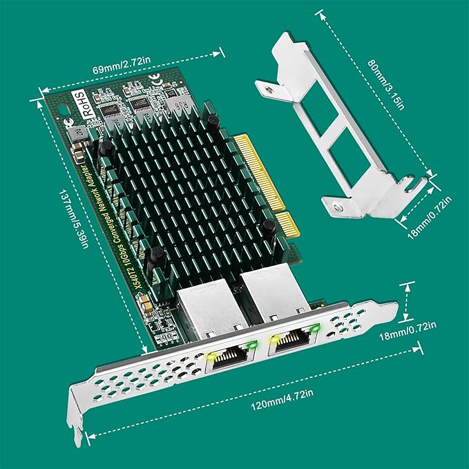 PCIE X8 Interface to 2X 10Gbps RJ45 Ports Network Adapter, Intel X540-AT2 - Image 9
