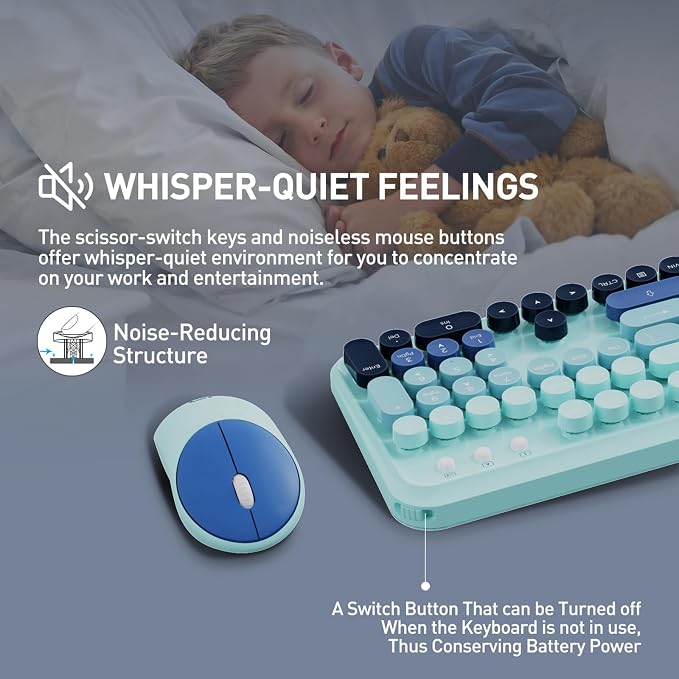 Wireless Keyboard and Mouse Set, 104 Round Keys Full-Size Cute Colorful - Image 3