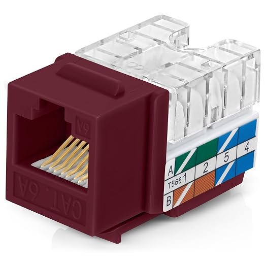 Everest 90° Angled RJ45 Cat6A Keystone Jacks 10-Pack in Red by EverestMediaSolutions