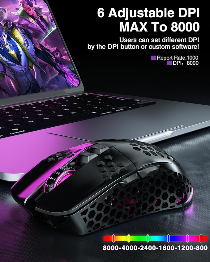 SM600 Honeycomb Shell Gaming Mouse Wireless, 8000 DPI Tri-Modes BT5.1/2.4G - Image 5