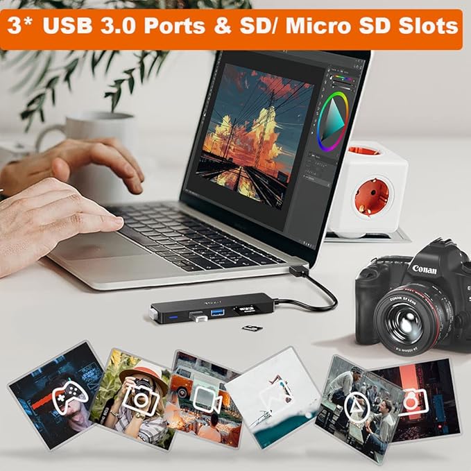 USB Hub 3.0, TSUPY 5 in 1 Multiport Adapter USB 3.0 Hub - Image 3