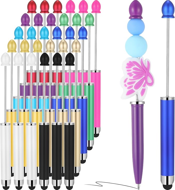 Qilery 30 Pcs Beaded Pens with Stylus Tips Plastic Beaded DIY Stylus 2-in-1 by Qilery