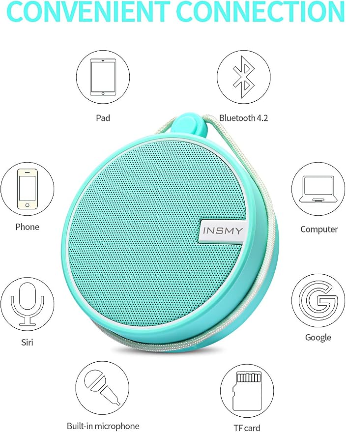 INSMY C12 IPX7 Waterproof Shower Bluetooth Speaker, Portable Small Speaker - Image 6