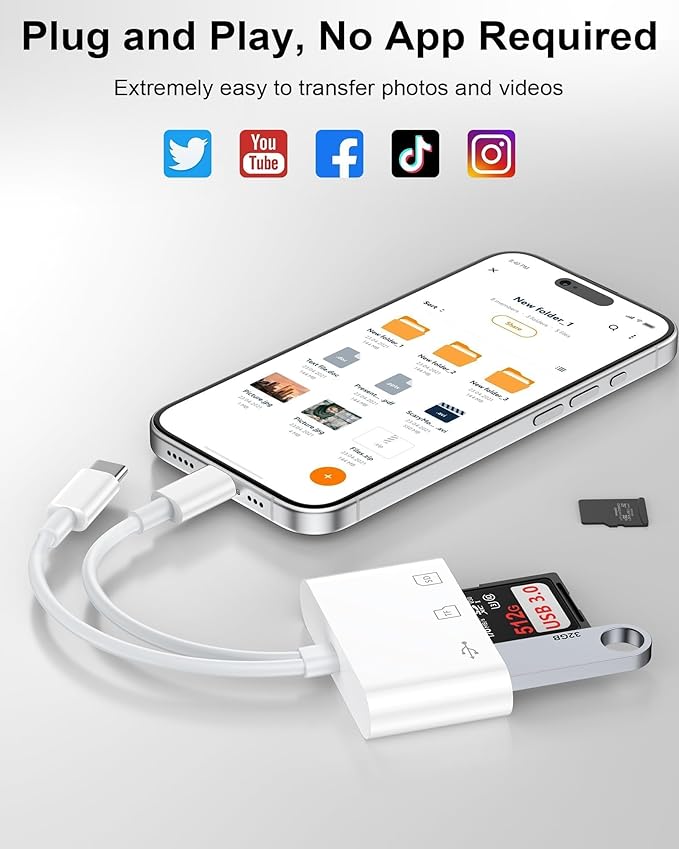 SD Card Reader for iPhone/iPad/Mac, USB C and Lightning Dual Port Memory Card - Image 5