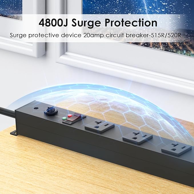 JUNNUJ Long Metal 16 Outlet Power Strip, Heavy Duty Power Strips Surge - Image 4