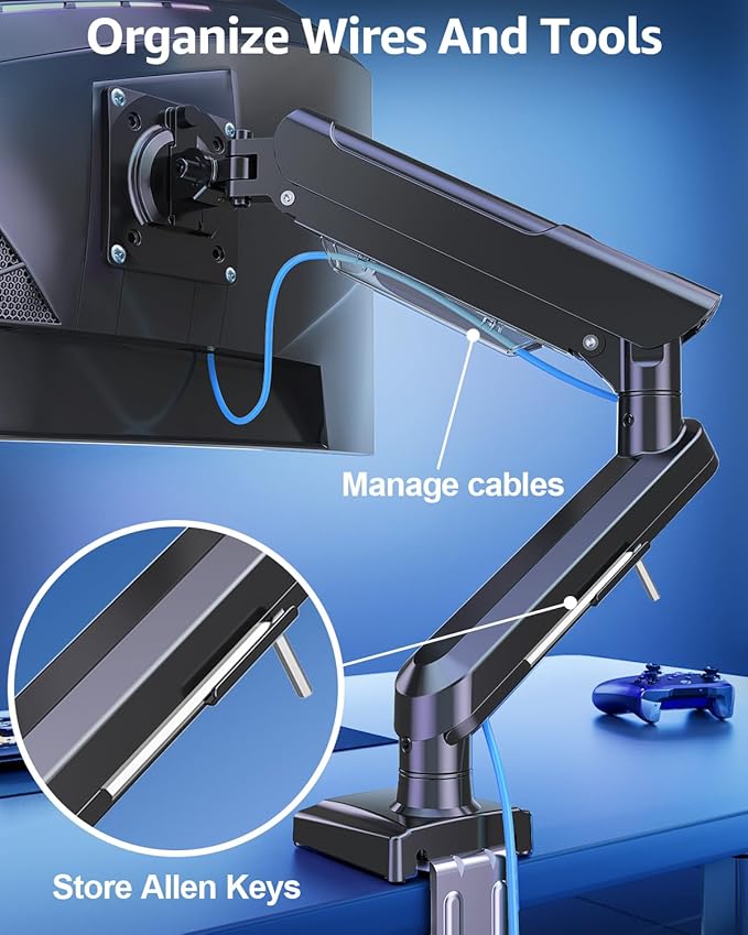Single Monitor Mount for 22 24 27 32 inch Screen, Gas Spring Arm Holds 4.4-22 - Image 7