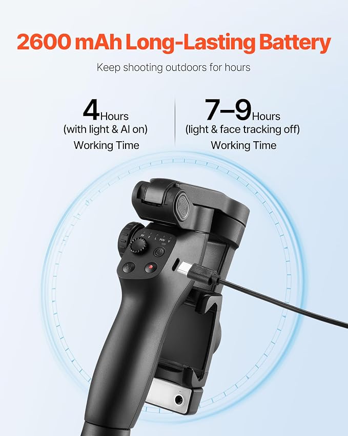 VEVOR Gimbal Stabilizer for Smartphone, 3-Axis Stabilization, AI-Powered Phone - Image 6