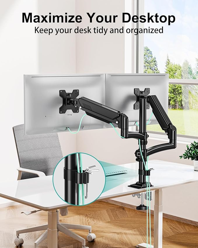 Dual Monitor Stand for Desk, Taller Monitor Arms for 2 Screens up to 32 inch - Image 7