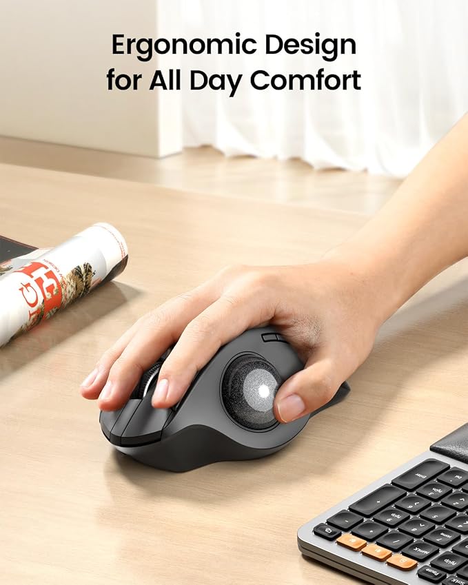 ProtoArc Wireless Trackball Mouse, EM01 NL Ergonomic Bluetooth Rollerball Thumb - Image 3