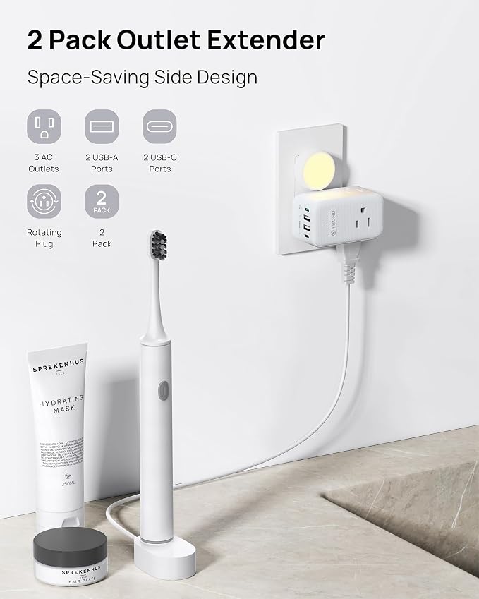 TROND Multi Plug Outlet Extender 2 Pack, 3 Way Outlet Splitter - Image 2