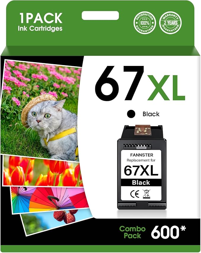 67XL Ink Cartridges Black Color Combo Pack Replacement by Fannster