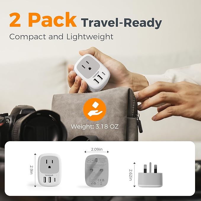 2 Pack UK Adapters for Travel, TESSAN Ireland Plug Adapter - Image 6