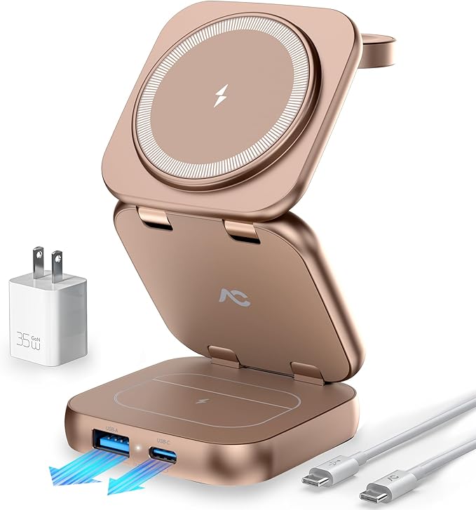 5-in-1 Wireless Charger for MagSafe, AC ISLAND Portable Travel Charging Station by ACISLANDDirect
