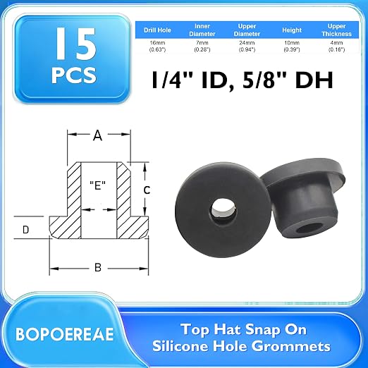 15 Pcs 5/8" Drill Hole, 1/4" ID Silicone Rubber Grommets - Image 9