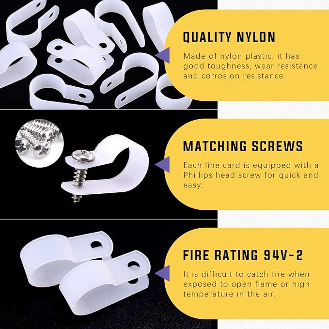 Swpeet 120 Pack White 5/8 Inch Nylon Plastic R-Type Cable Clips Clamp Kit - Image 3