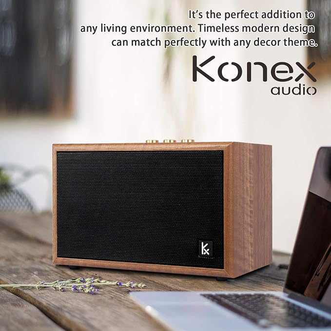 Retro Wooden Bluetooth Speaker, KONEX 40W Vintage Portable Wireless Speaker - Image 8