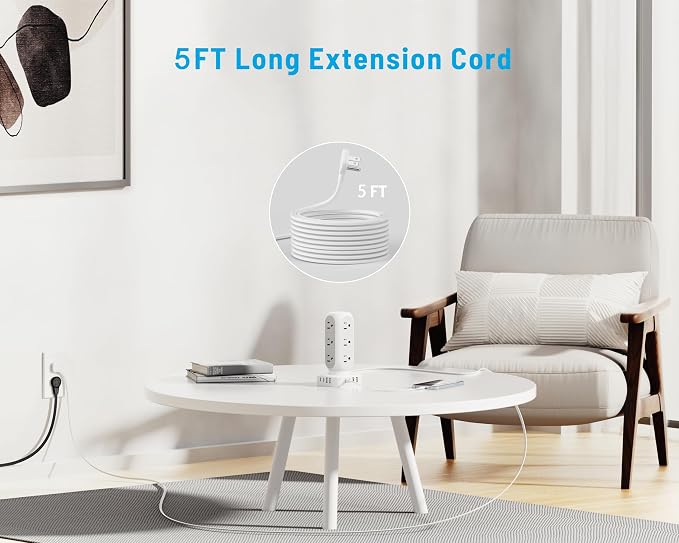 Tower Power Strip with Surge Protection, Flat Plug Outlet Extender with 12 AC - Image 5