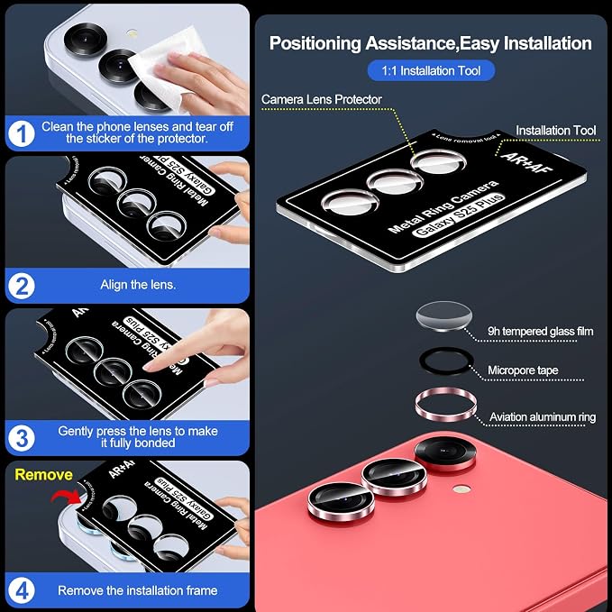 for Samsung Galaxy S25 Plus Camera Lens Protector, Individual Metal Ring - Image 6