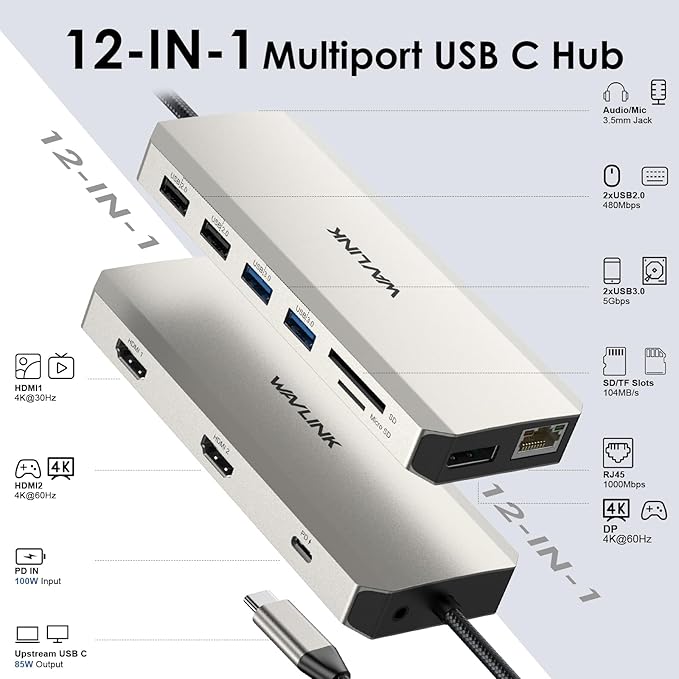 USB C Docking Station USB C to Dual HDMI Adapter USB C Hub Dual Monitor - Image 2