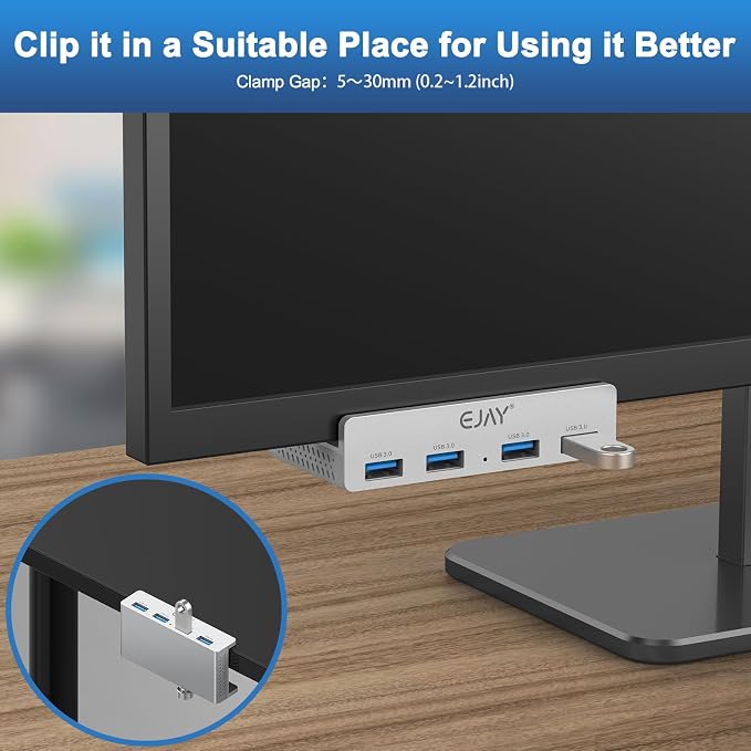 USB HUB3.0, Clamp USB HUB, Aluminum 4-Port USB Adapter - Image 2