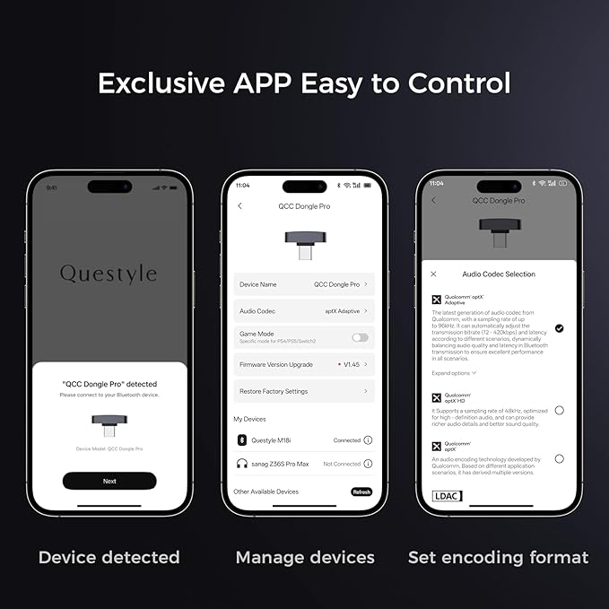 QCC Dongle Pro USB-C Bluetooth Adapter, aptX Lossless&aptX-Adaptive, Low - Image 7
