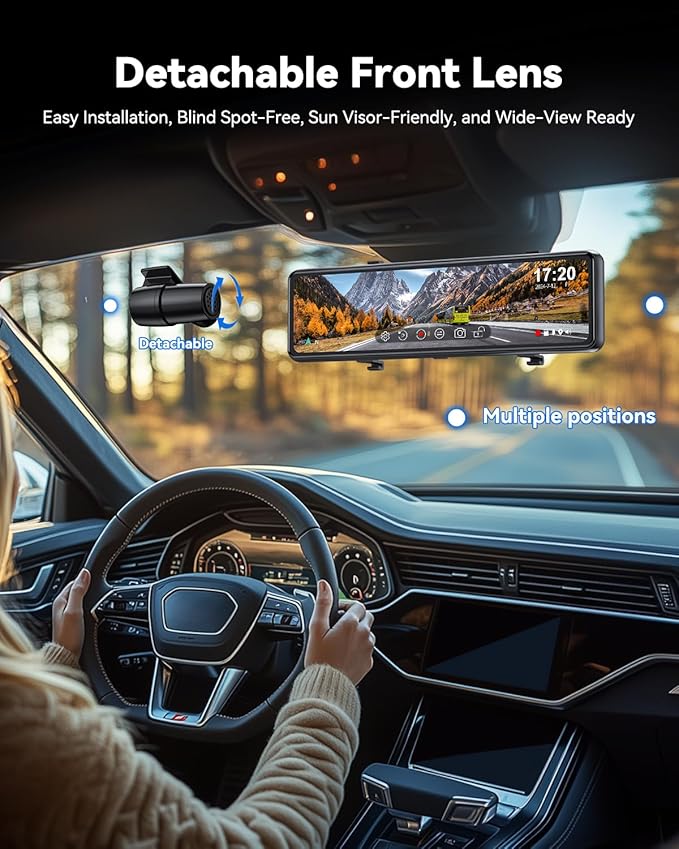 JOMISE T860+ Mirror Dash Cam 4K Front and 2.5K Rear, Detached Front Camera - Image 3