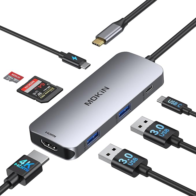 USB C Hub 4K 60Hz HDMI with 100W Power Delivery, USB-C and 2 USB-A 5Gbps Data by MOKiN