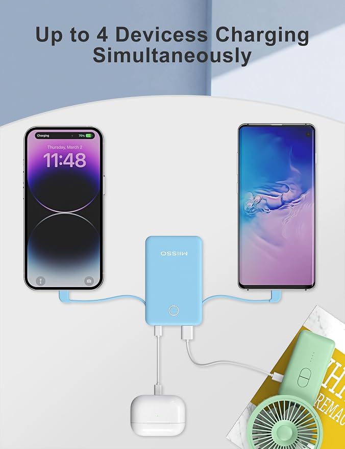 6000mah Ultra Slim Built in Cables Power Bank, Card Size Built in USB C Cords - Image 5