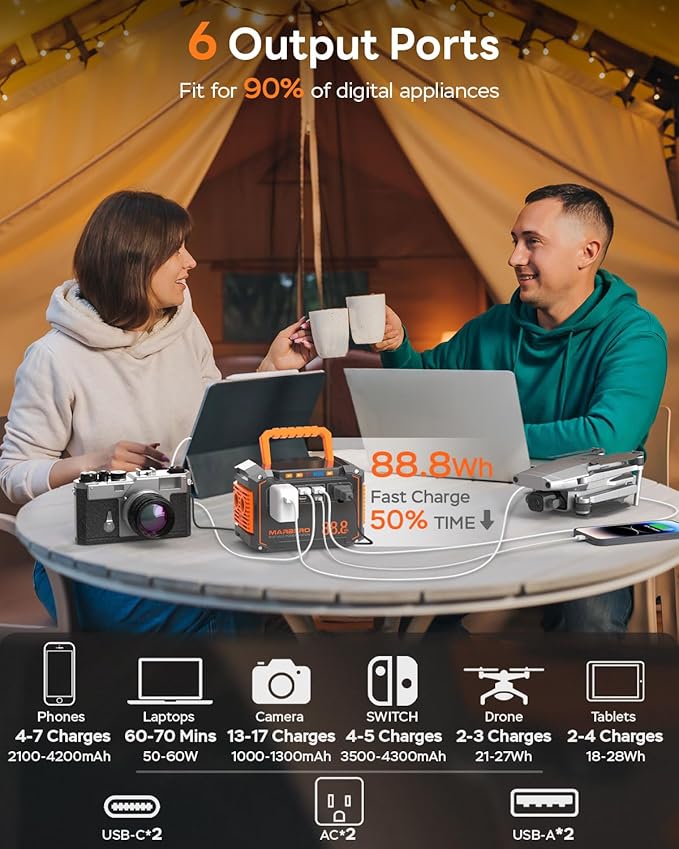 MARBERO 88.8Wh Portable Power Station Backup Lithium Battery Solar Generator - Image 2