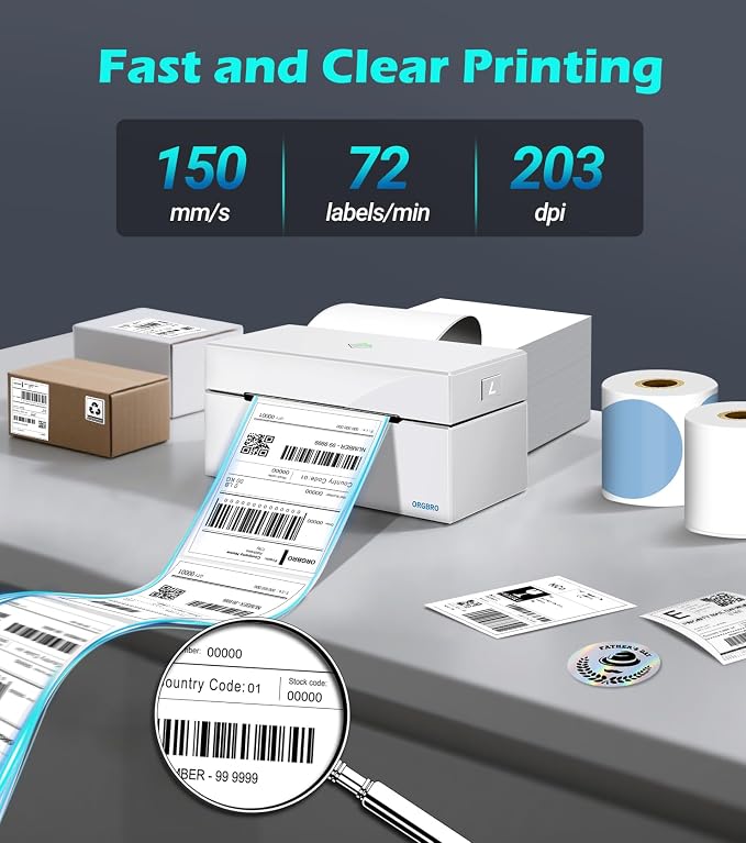 ORGBRO Bluetooth Thermal Shipping Label Printer, Z1-Plus Wireless 4X6 Shipping - Image 3