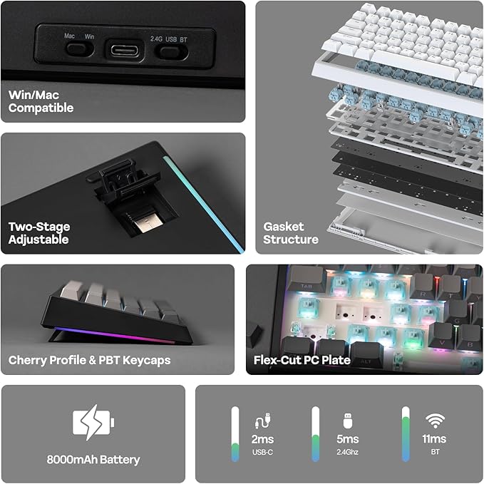 EPOMAKER G84 PRO Wireless Mechanical Keyboard, 75% Gaming Keyboard - Image 3