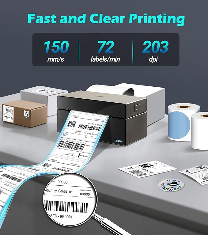 ORGBRO Bluetooth Thermal Shipping Label Printer, Z1-Plus Wireless 4X6 Shipping - Image 3
